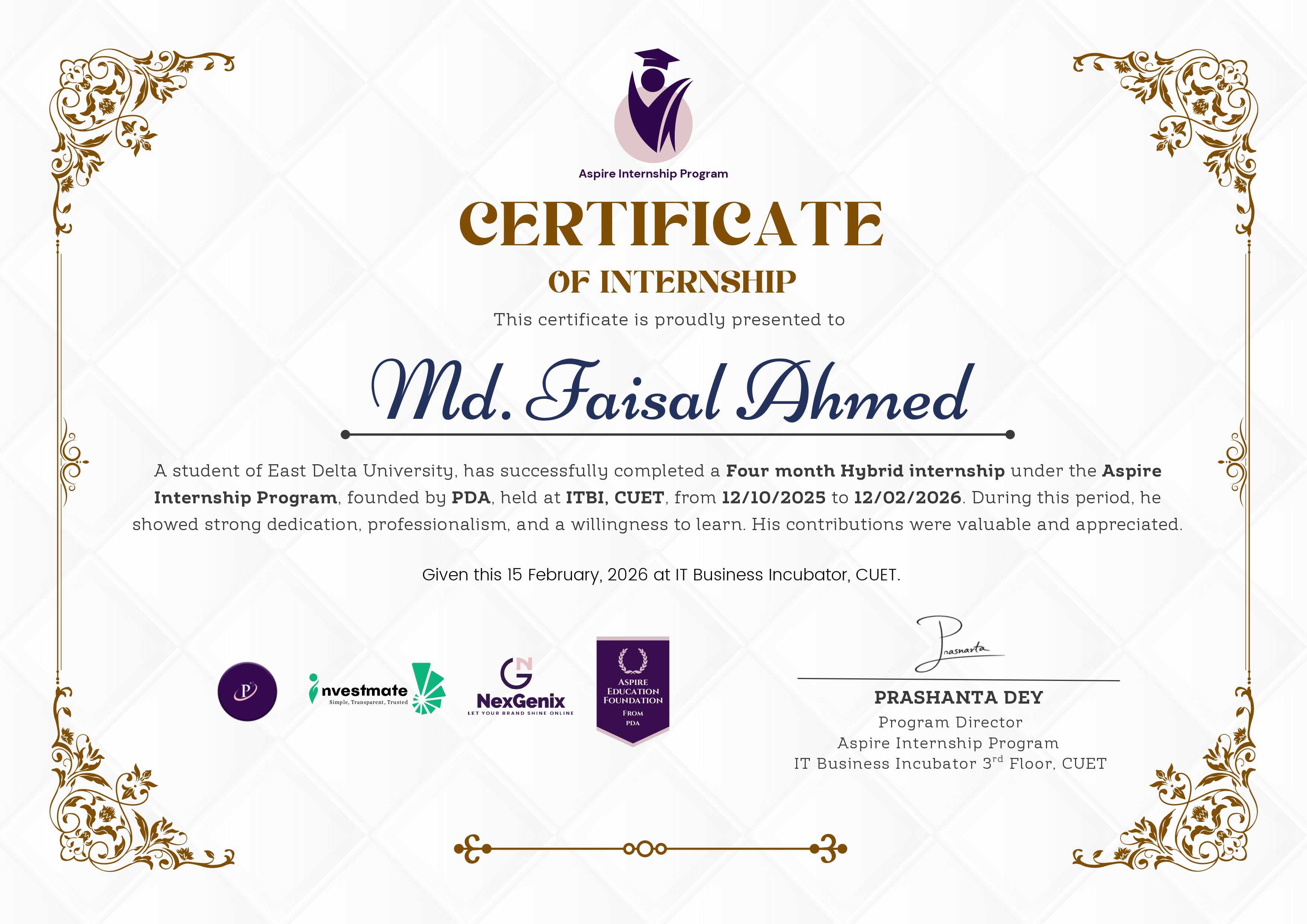 Aspire Internship Certificate